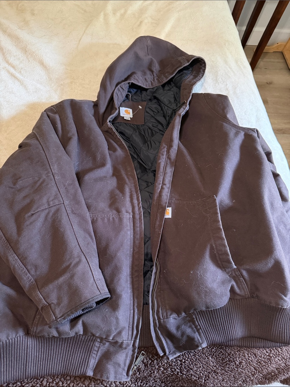 Carhartt Dark Brown Quilted-Lined Hooded Work Jacket